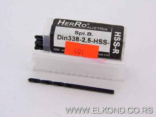 BURGIJA SPIRALNA  2.5 MM HSS METAL, DRVO