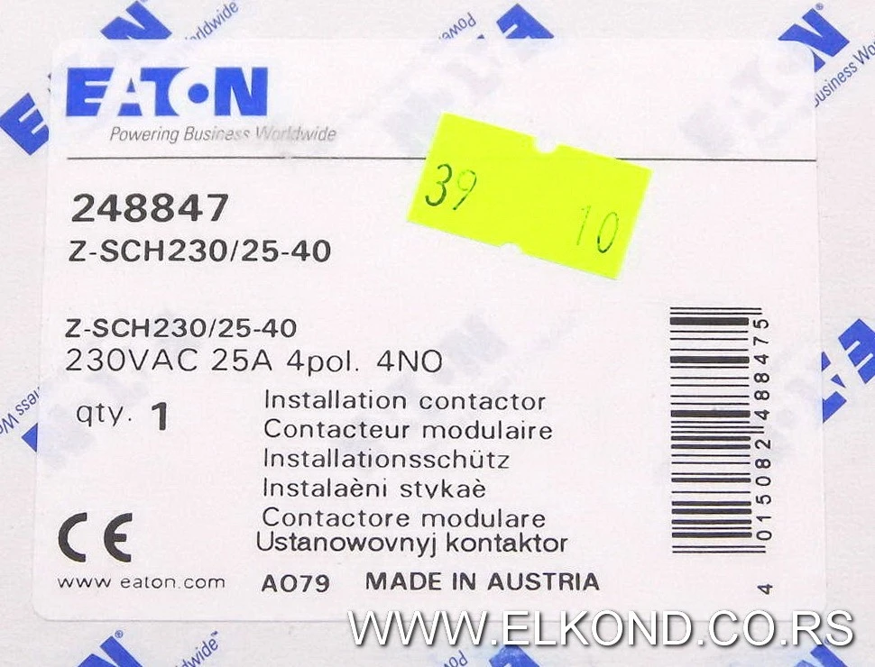 KONTAKTOR 25A 220V EATON INST.Z-SCH230/25-40